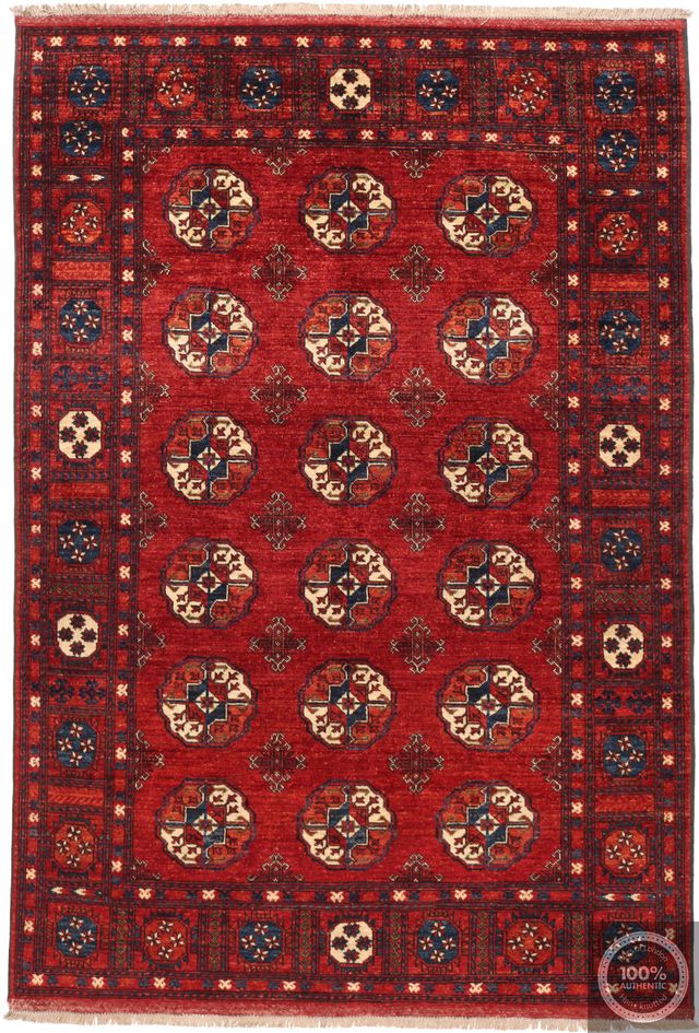 Ersari Design Afghan Rug – Rich Red / Large Patterns, 240 × 172 cm